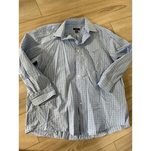 CLUB ROOM Men's Blue Plaid Performance Regular Fit Dress Shirt Size 17 32-33